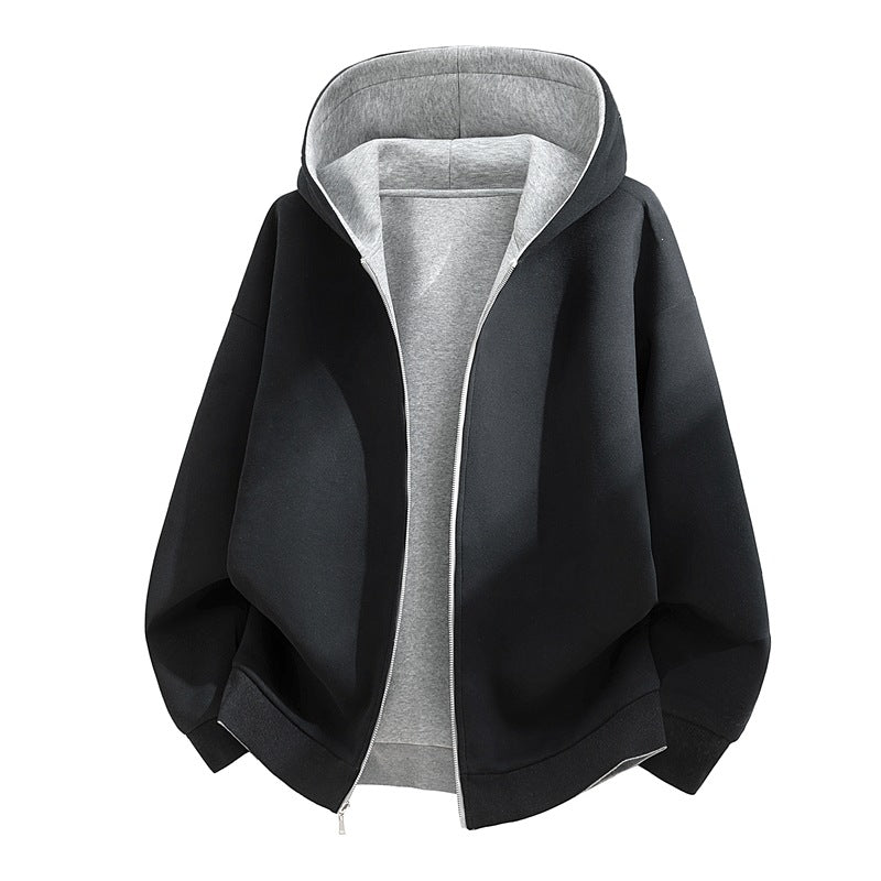 Unisex Oversize Zip-Hoodie with two-tone lining, boxy cut & two-way zipper Hudson & Parker