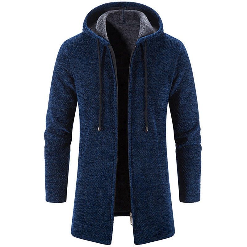 Men Long Cut Hooded Knit Coat with Teddy Lining Hudson & Parker