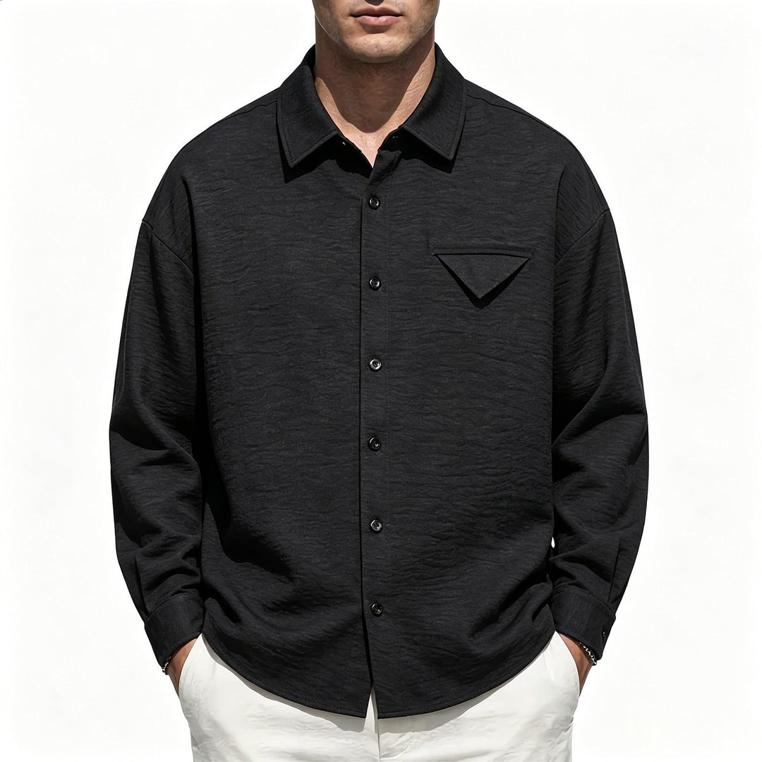 Men's Lightweight Textured Overshirt with Shirt Collar and Chest Flap Pocket Hudson & Parker