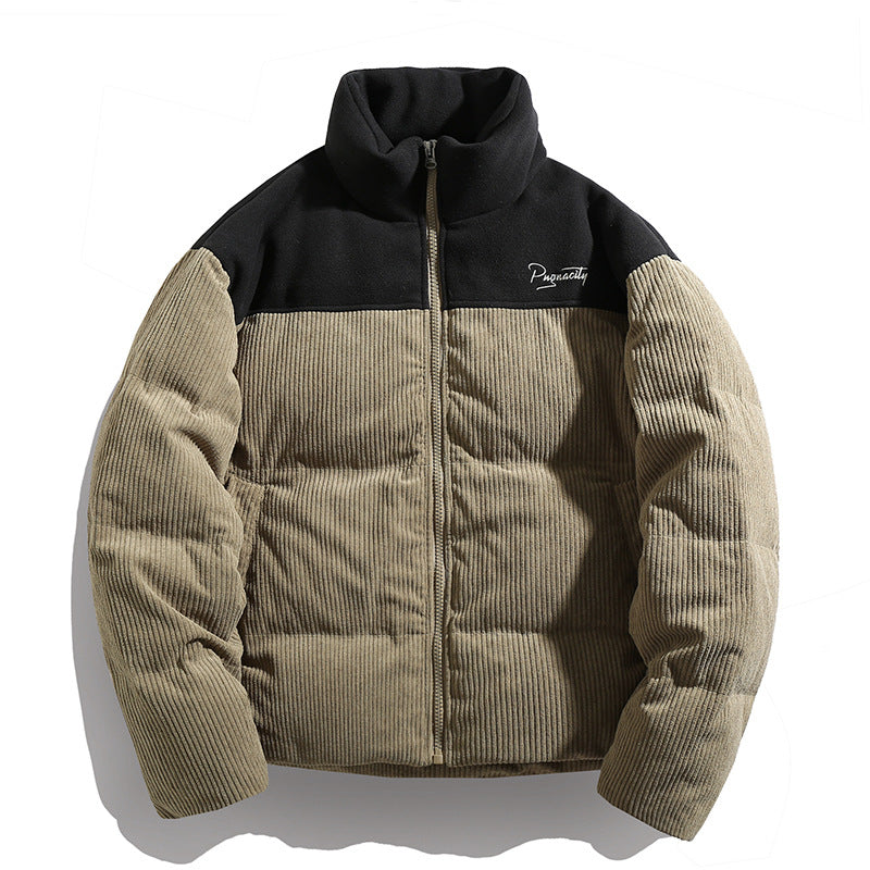 Unisex Cord Quilted Jacket with High Collar Line, Quilted Padding and Contrasting Shoulder Yoke Hudson & Parker