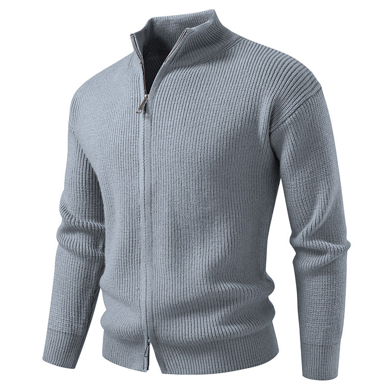 Men's Coarse Ribbed Zip Cardigan with High Cowl Neck and Concealed Seam Hudson & Parker