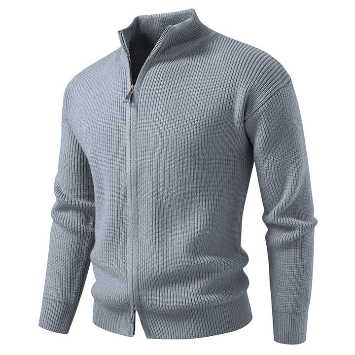 Men's Coarse Ribbed Zip Cardigan with High Cowl Neck and Concealed Seam Hudson & Parker