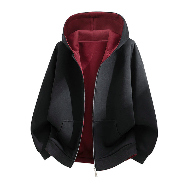 Unisex Oversize Zip-Hoodie with two-tone lining, boxy cut & two-way zipper Hudson & Parker