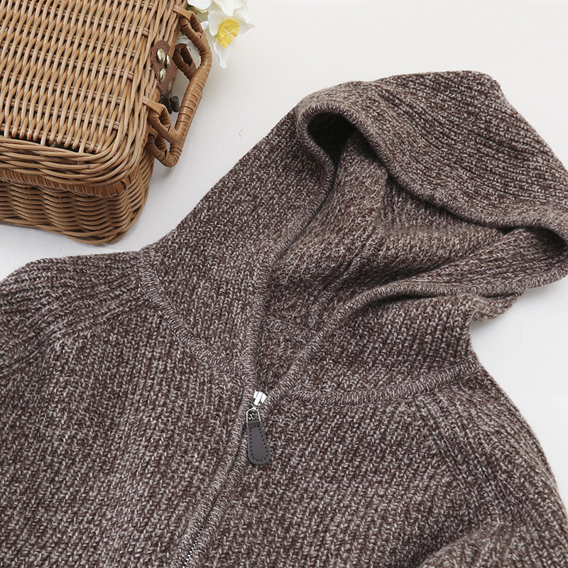 Women's chunky knit hoodie with full zipper and raglan sleeves Hudson & Parker