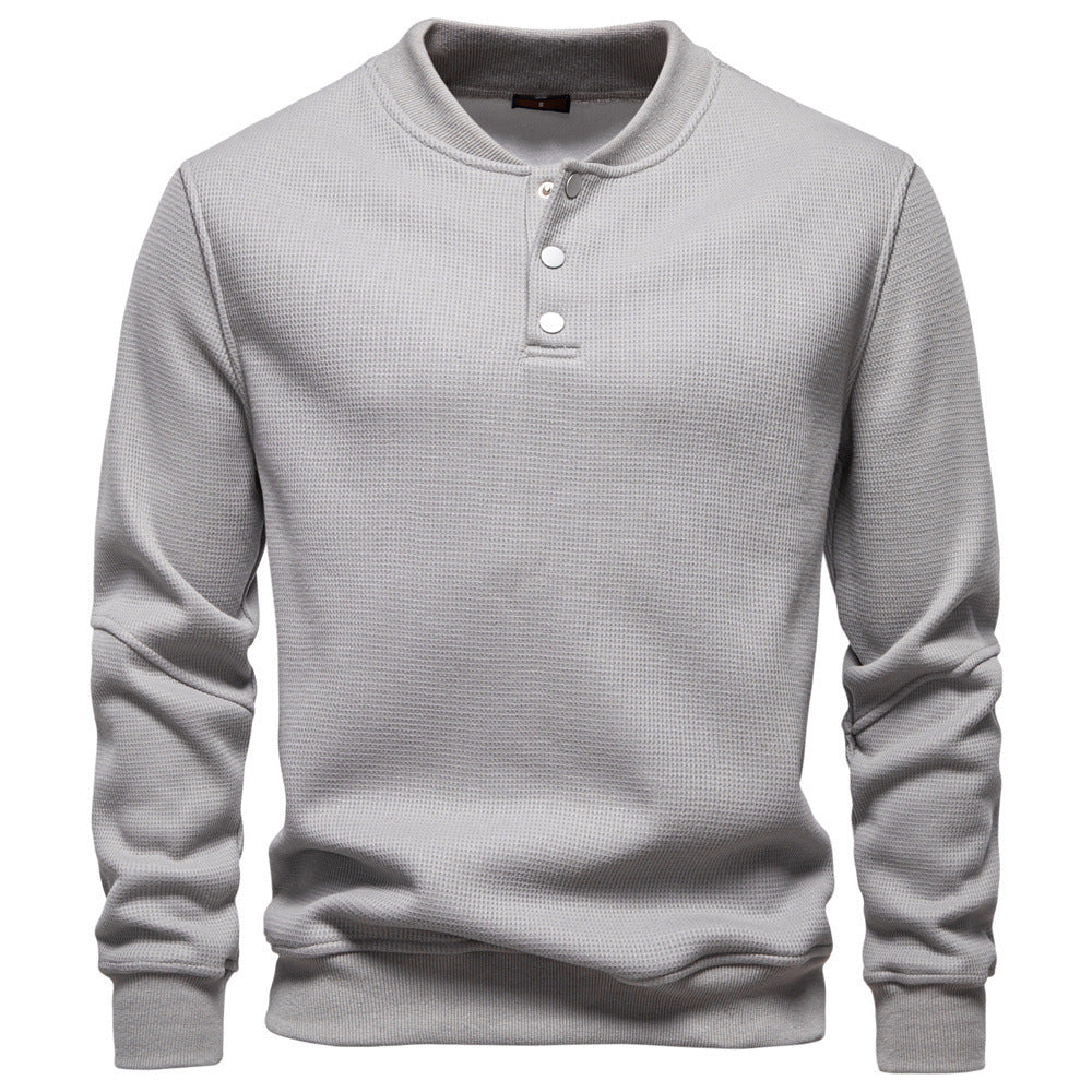 Men's waffle texture Henley pullover with short snap button closure and ribbed cuffs Hudson & Parker