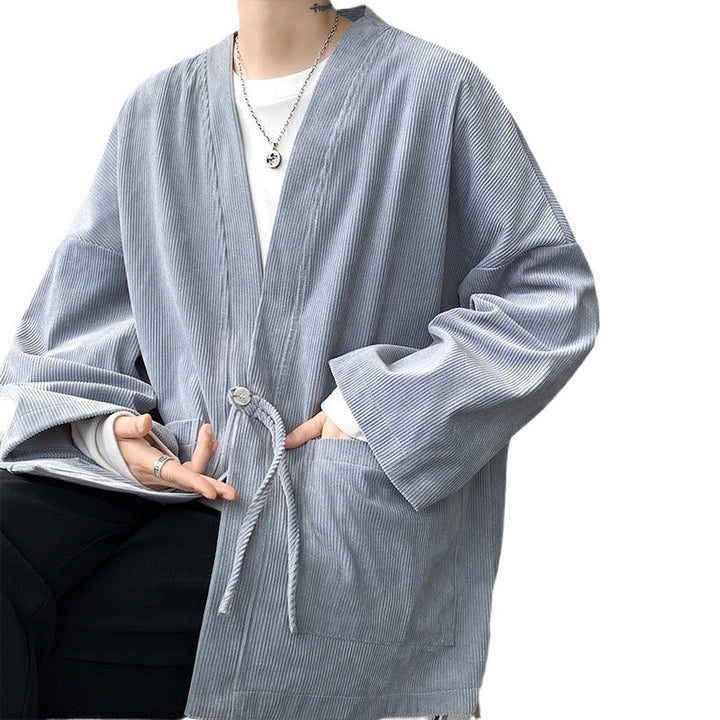 Men's oversized cord kimono cardigan with drawstring, patch pockets and drop sleeves Hudson & Parker