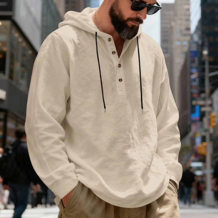 Men's lightweight hooded shirt with button placket made of linen blend and relaxed fit Hudson & Parker