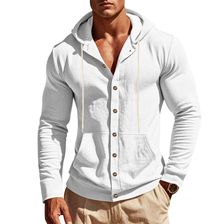 Men's lightweight hoodie cardigan with full button placket, slim fit and kangaroo pocket Hudson & Parker