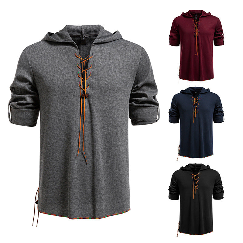 Men's Lightweight Hooded Long Sleeve Shirt with Lace Front and Roll-up Three-Quarter Sleeves Hudson & Parker