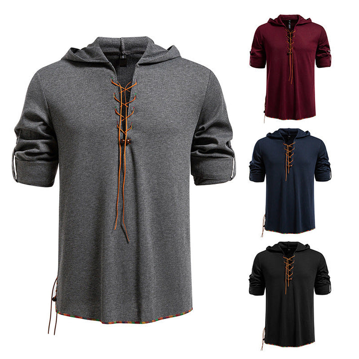 Men's Lightweight Hooded Long Sleeve Shirt with Lace Front and Roll-up Three-Quarter Sleeves Hudson & Parker