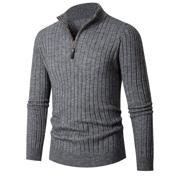 Men's Ribbed Fine Knit Half-Zip Jumper with High Collar and Zipper Hudson & Parker