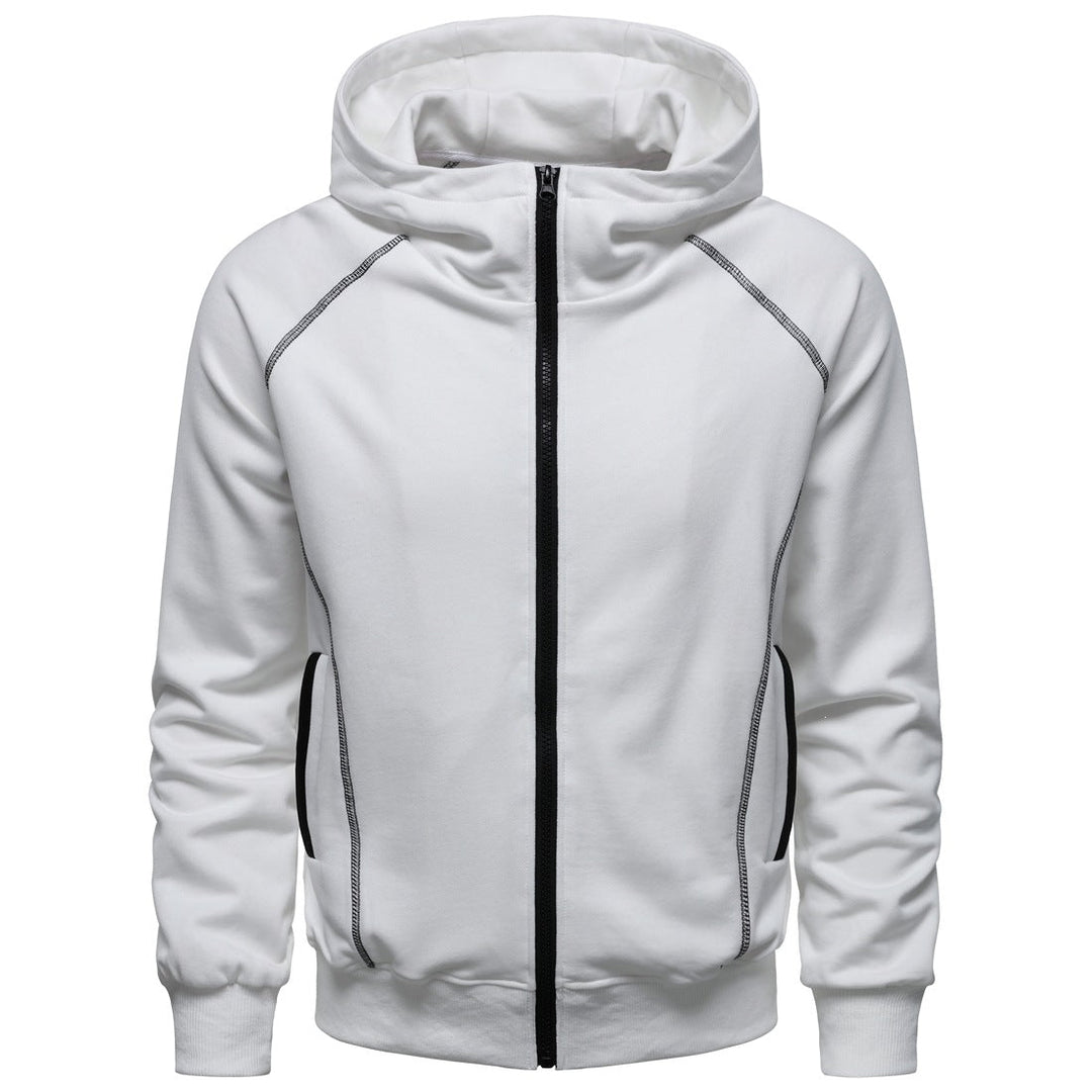 Men's hoodie zip jacket in sporty raglan style with contrast seams and ribbed cuffs Hudson & Parker