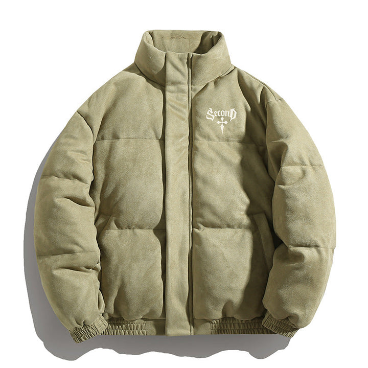 Unisex Padded Jacket with Velour Surface, High Stand-Up Collar and Concealed Zipper Hudson & Parker