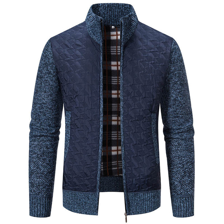 Men's quilted knit hybrid jacket with stand-up collar, full zip and checked lining Hudson & Parker