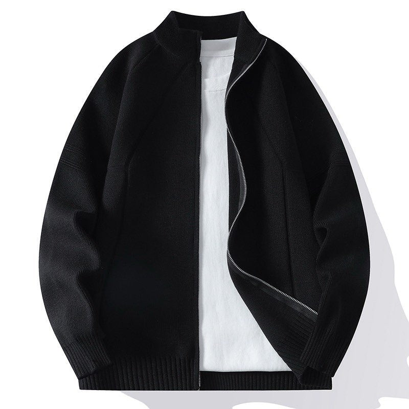 Men's Oversize Fine Knit Zip Jacket with Stand Collar, Raglan Sleeves and Ribbed Finish Hudson & Parker