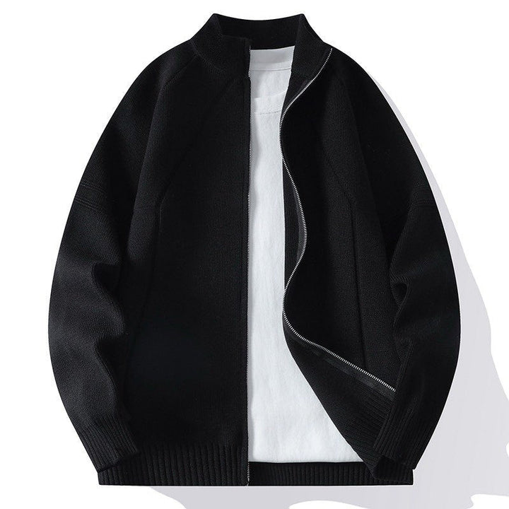 Men's Oversize Fine Knit Zip Jacket with Stand Collar, Raglan Sleeves and Ribbed Finish Hudson & Parker