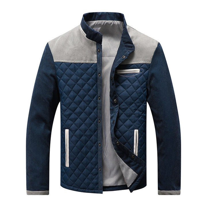 Men's Padded Diamond Quilted Jacket with Stand-Up Collar and Contrast Trimming Hudson & Parker