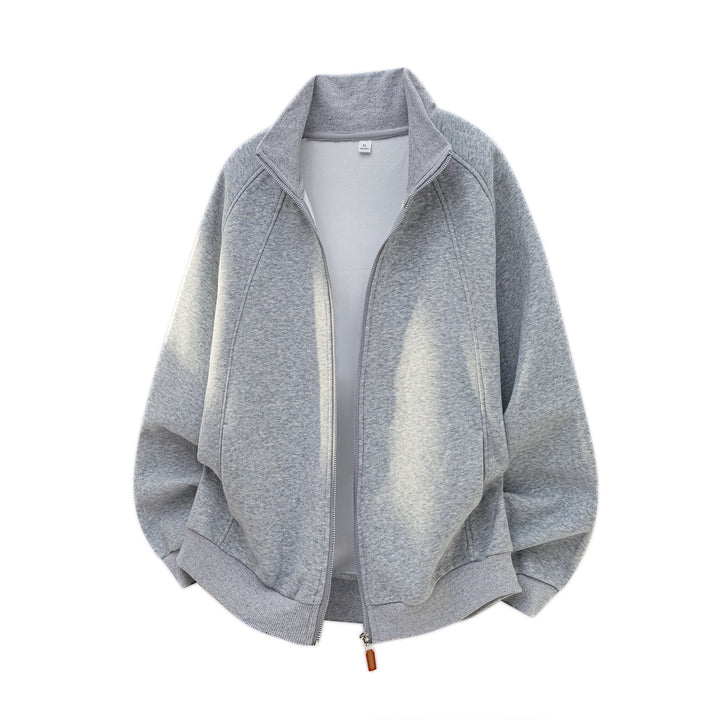 Unisex Oversize Zipper Sweat Jacket with Stand-Up Collar and Raglan Sleeves Hudson & Parker