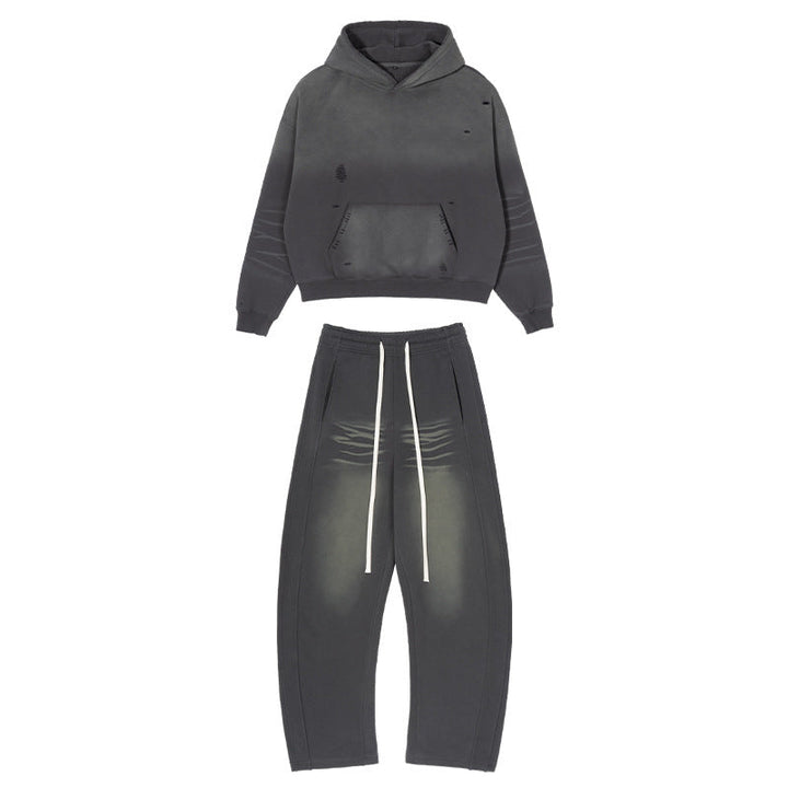 Men's Loose Distressed Sweatset with Cropped Hoodie and Baggy Jogging Pants Hudson & Parker
