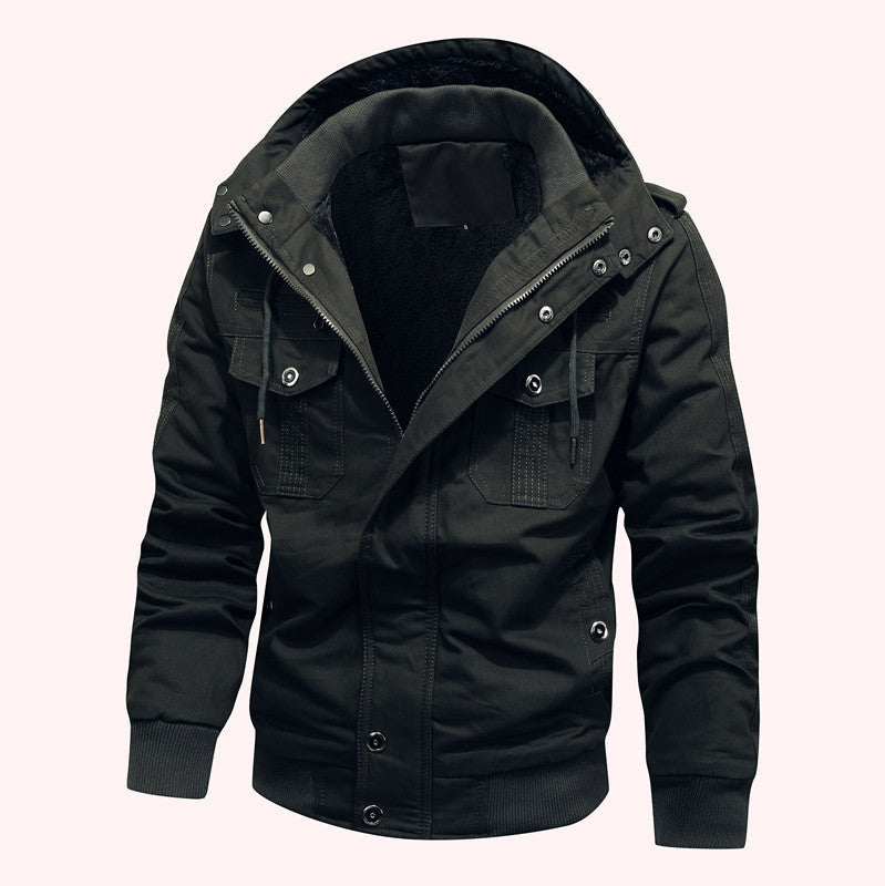 Men's Windproof Canvas Jacket with Teddy Lining and Hood Hudson & Parker