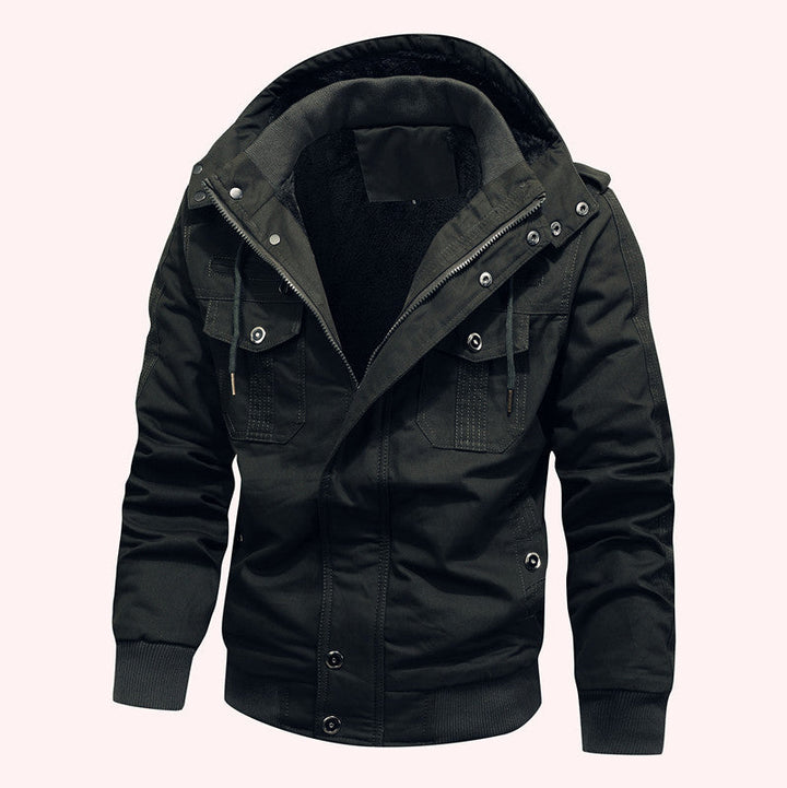 Men's Windproof Canvas Jacket with Teddy Lining and Hood Hudson & Parker