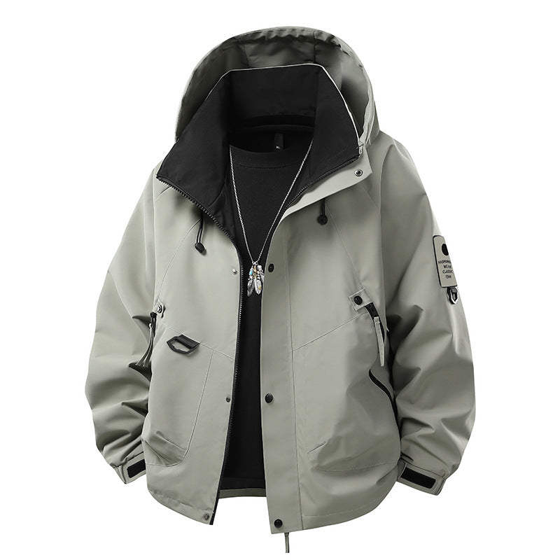 Men's waterproof outdoor utility rain jacket with hood, multiple pockets and adjustable hem Hudson & Parker