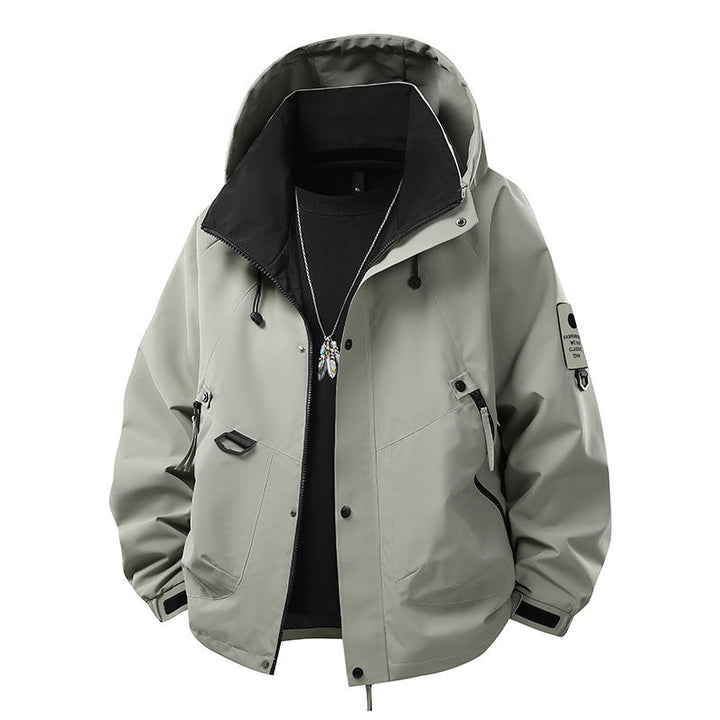 Men's waterproof outdoor utility rain jacket with hood, multiple pockets and adjustable hem Hudson & Parker