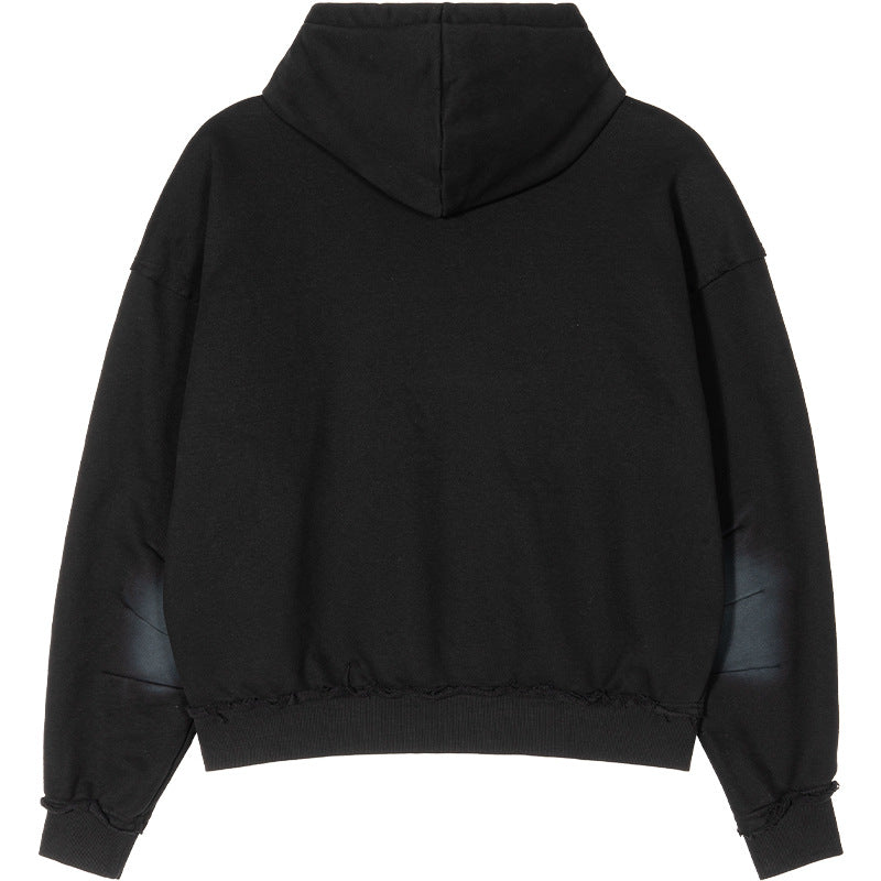 Unisex Oversized Hoodie with Frayed Hem, Kangaroo Pocket and Washed Bleach Effect Hudson & Parker