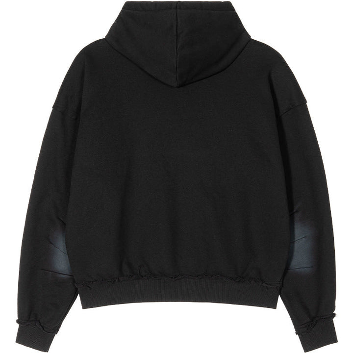 Unisex Oversized Hoodie with Frayed Hem, Kangaroo Pocket and Washed Bleach Effect Hudson & Parker