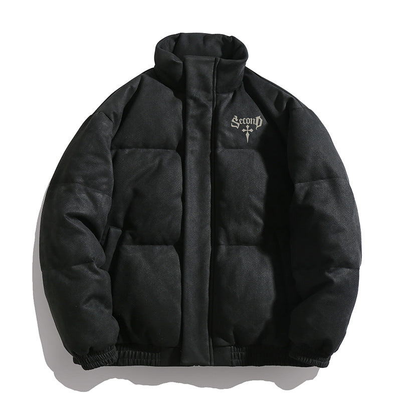 Unisex Padded Jacket with Velour Surface, High Stand-Up Collar and Concealed Zipper Hudson & Parker