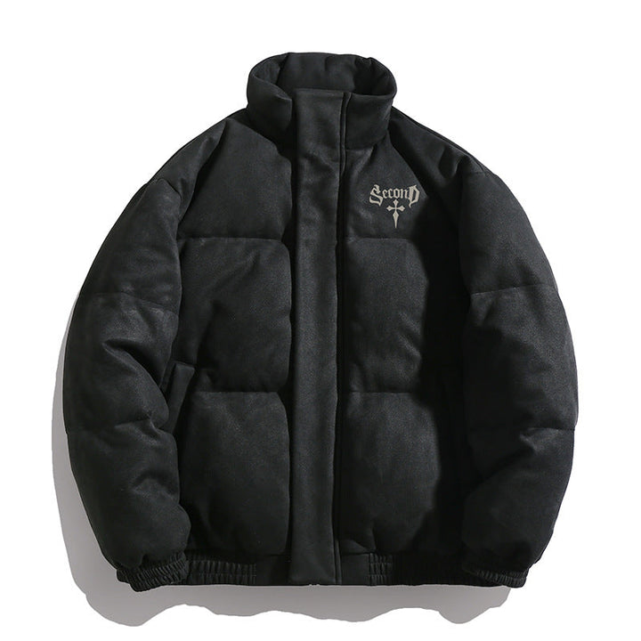 Unisex Padded Jacket with Velour Surface, High Stand-Up Collar and Concealed Zipper Hudson & Parker