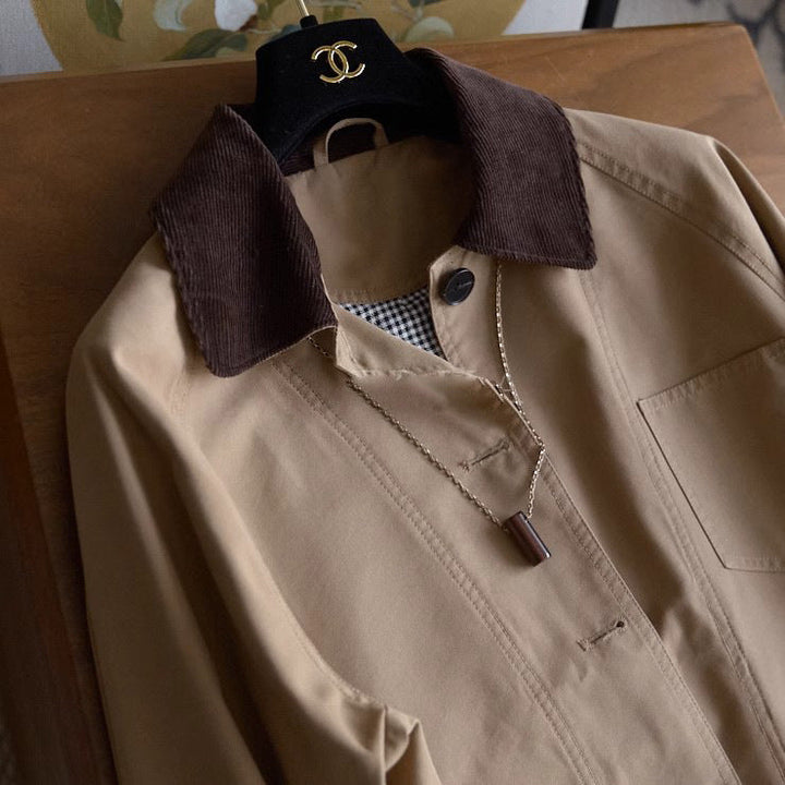 Men's chore jacket with cord collar, raglan sleeves, and patch pockets Hudson & Parker