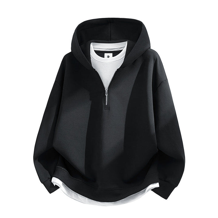 Unisex Oversize-Halfzip-Hooded Sweatshirt with Layered Look, Rounded Hem & Ribbed Cuffs Hudson & Parker