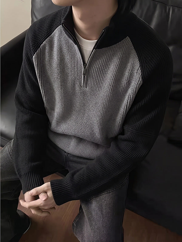 Men's Half-Zip Sweater with Knit Pattern Hudson & Parker