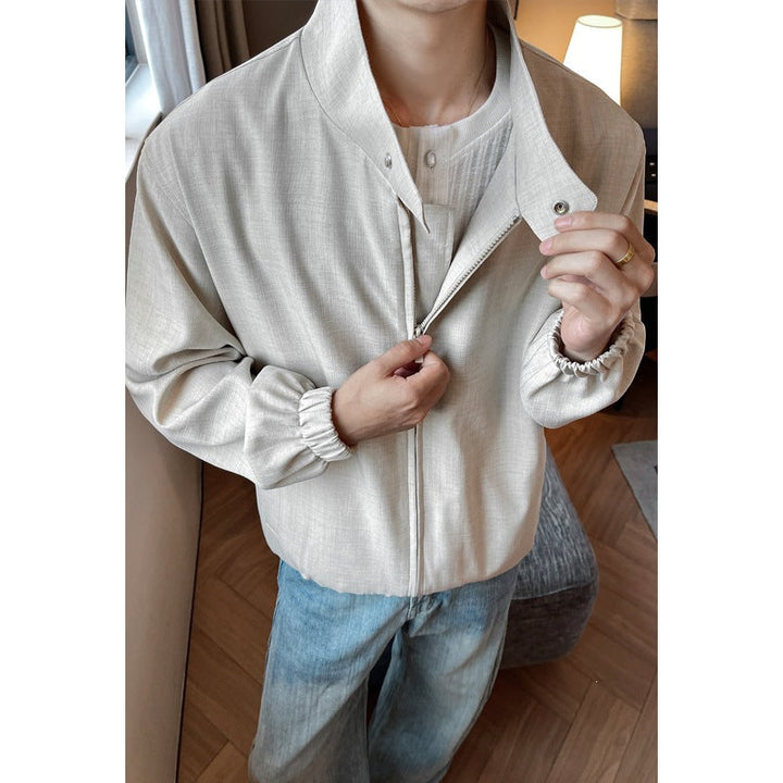Men's Lightweight Zip Jacket with Stand-Up Collar, Elastic Cuffs and Mélange Texture Hudson & Parker
