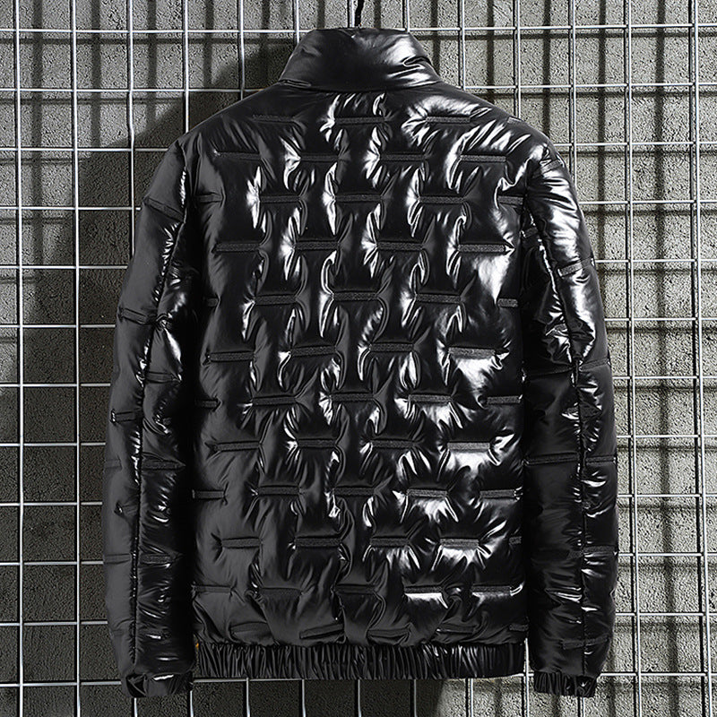 Men's Shiny Quilted Jacket with Geometric Quilting and Stand-up Collar Hudson & Parker