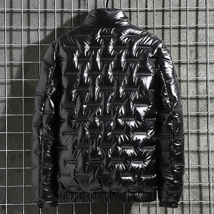 Men's Shiny Quilted Jacket with Geometric Quilting and Stand-up Collar Hudson & Parker