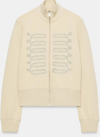 Women's Cropped Sweat Jacket with Stand-Up Collar and Decorative Cord Trim Hudson & Parker