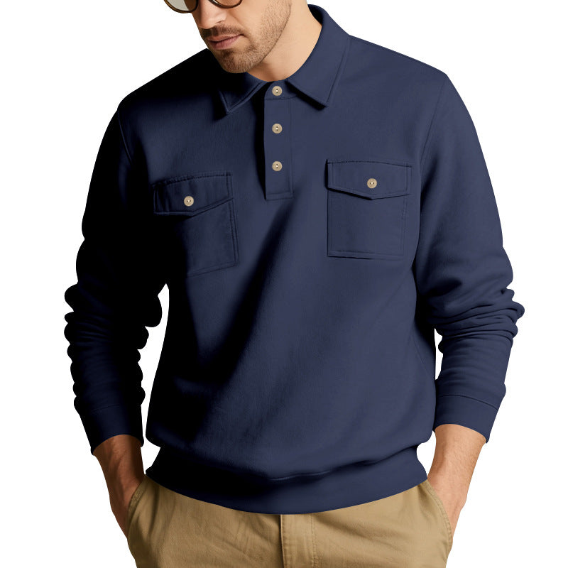 Men's polo collar sweatshirt with patch chest pockets and ribbed cuffs Hudson & Parker