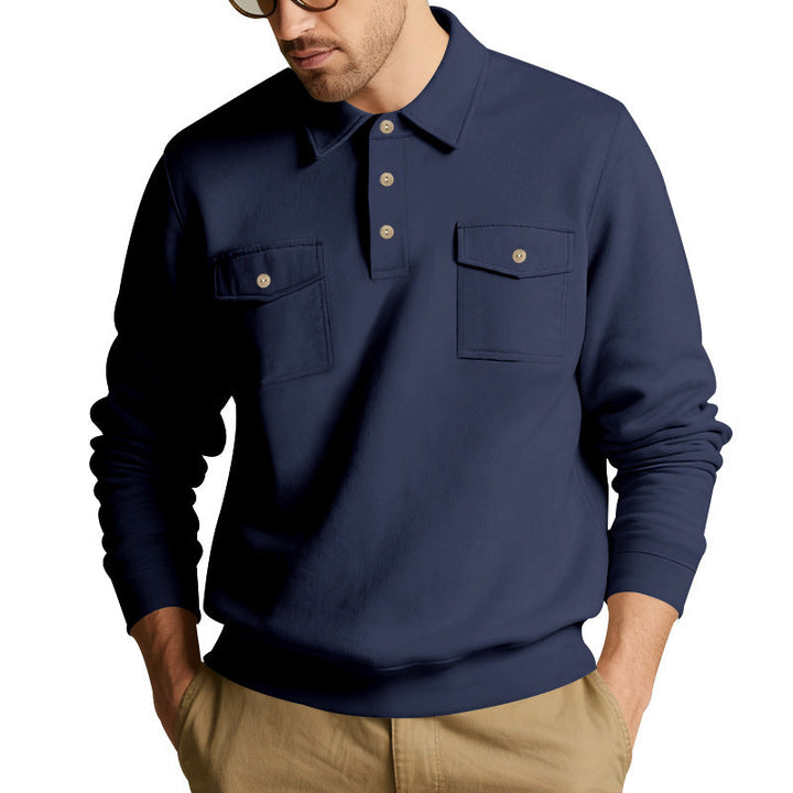 Men's polo collar sweatshirt with patch chest pockets and ribbed cuffs Hudson & Parker
