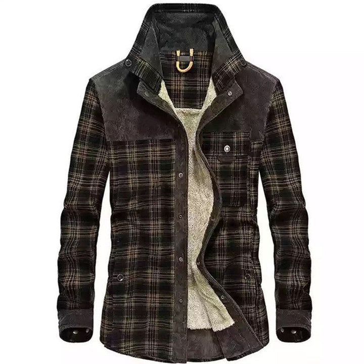 Men's flannel field shirt with teddy fleece lining and velvet shoulder section Hudson & Parker