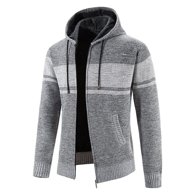 Men's Knitted Hooded Cardigan with Teddy Lining and Full Zip Hudson & Parker