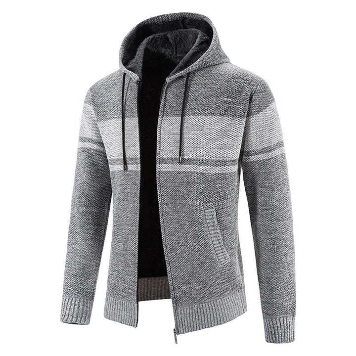 Men's Knitted Hooded Cardigan with Teddy Lining and Full Zip Hudson & Parker