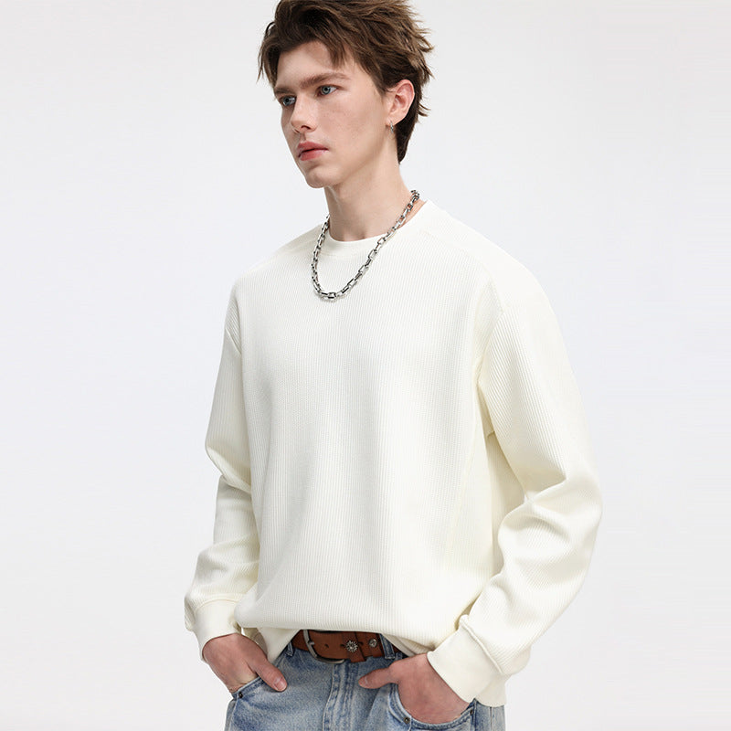 Men's Ribbed Structure Sweatshirt Pullover with Drop Shoulder and Relaxed Fit Hudson & Parker