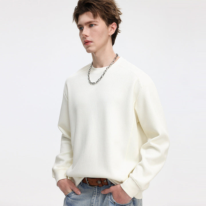 Men's Ribbed Structure Sweatshirt Pullover with Drop Shoulder and Relaxed Fit Hudson & Parker