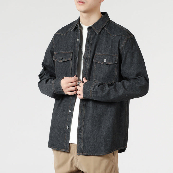 Men's Loose Denim Overshirt with Patch Chest Pockets and Full Button Placket Hudson & Parker