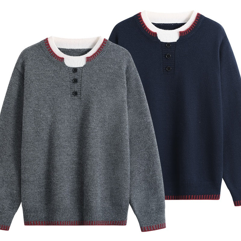 Unisex fine knit henley sweater with contrasting ribbed collar & three-button placket Hudson & Parker