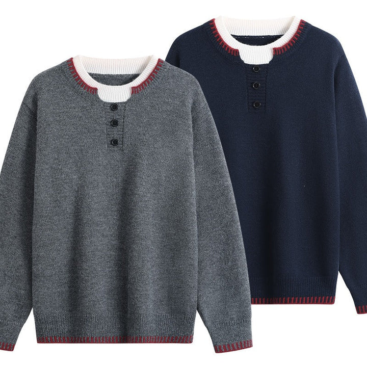 Unisex fine knit henley sweater with contrasting ribbed collar & three-button placket Hudson & Parker