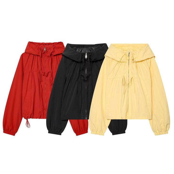 Ladies Short Hooded Windbreaker with Drawstring and Zipper Hudson & Parker