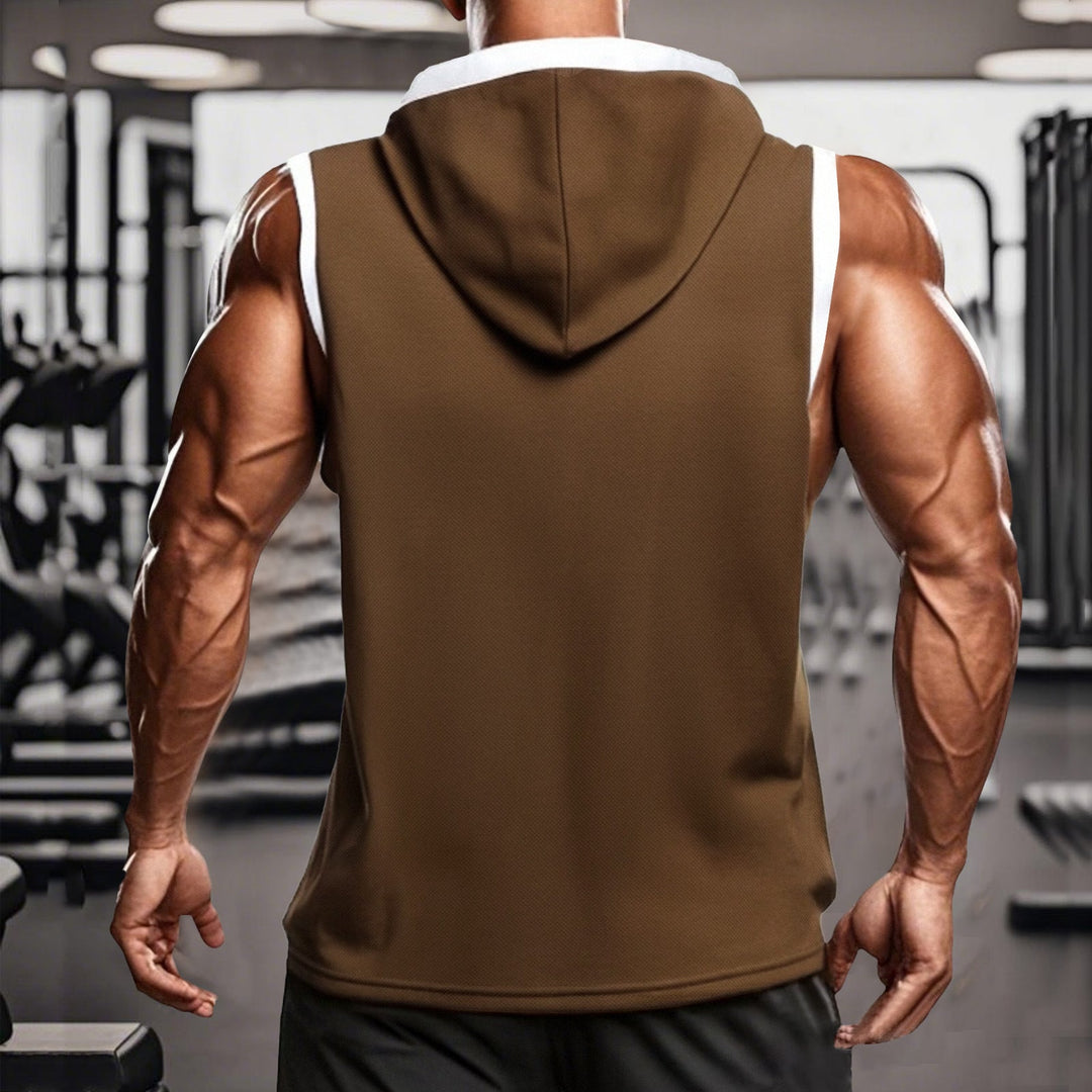Men's sleeveless hoodie polo shirt with mesh structure and Henley button placket Hudson & Parker